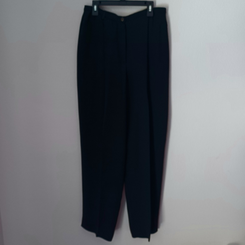 Giorgio Armani Le Collezioni Black Silk Blend Pleated High Rise Pants Size 8